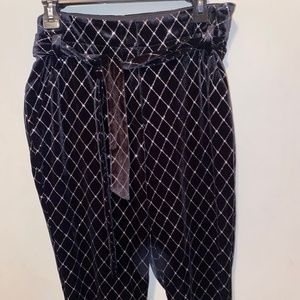 Velvet Pants with Glitter Details and Tie Belt